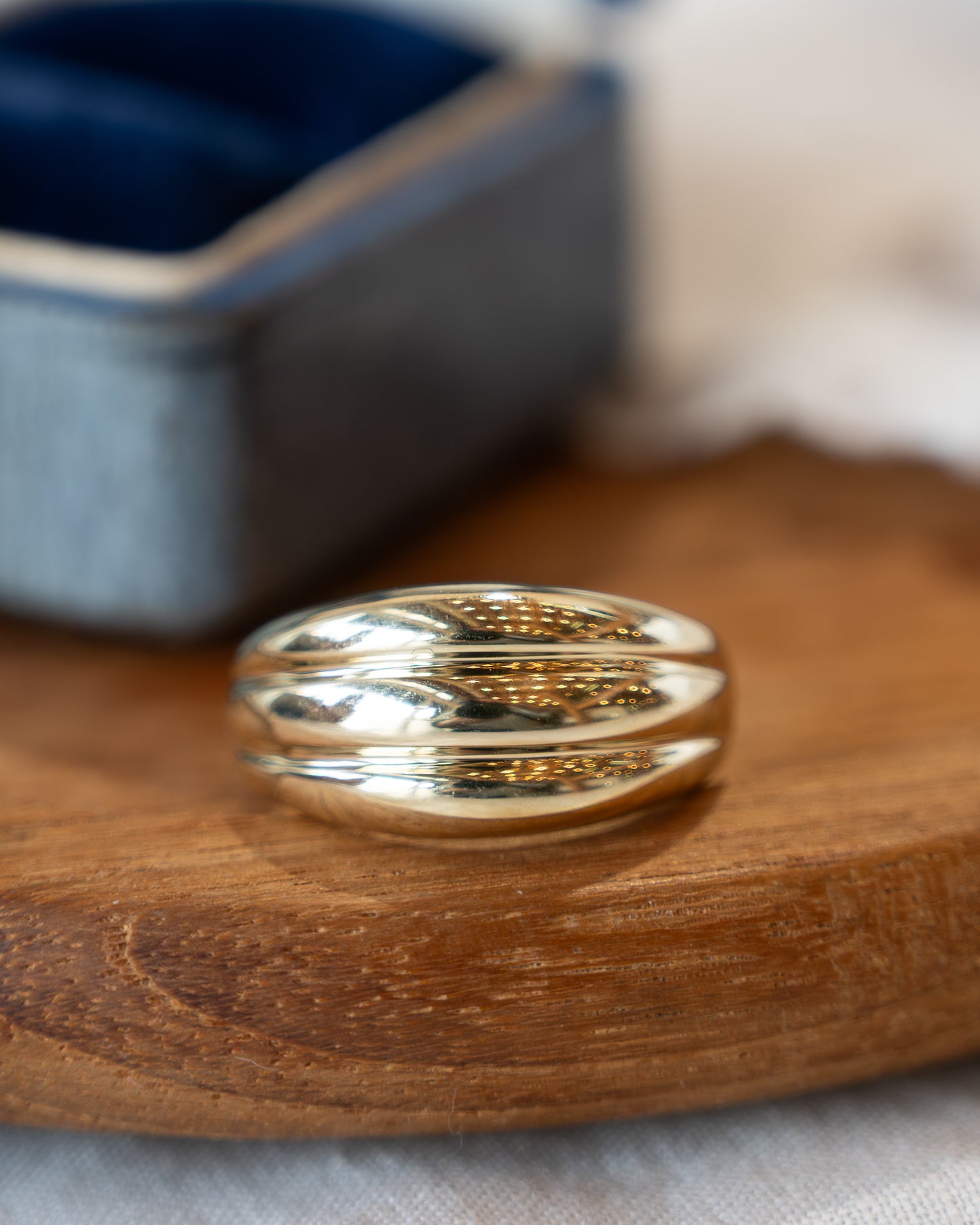 Ridged Puffy Cocktail Ring 14k Yellow Gold