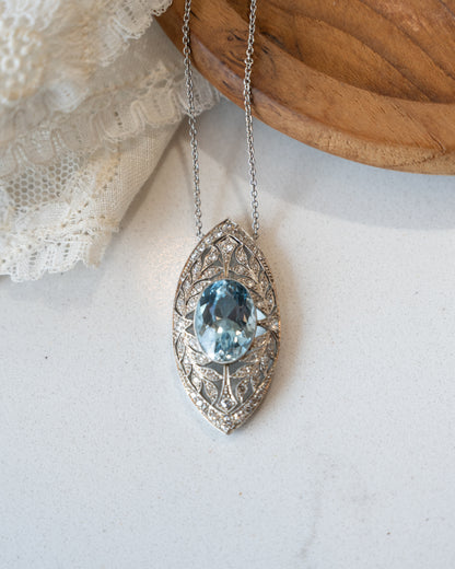 5.75 Art Deco Aquamarine & Diamond Pendant Platinum