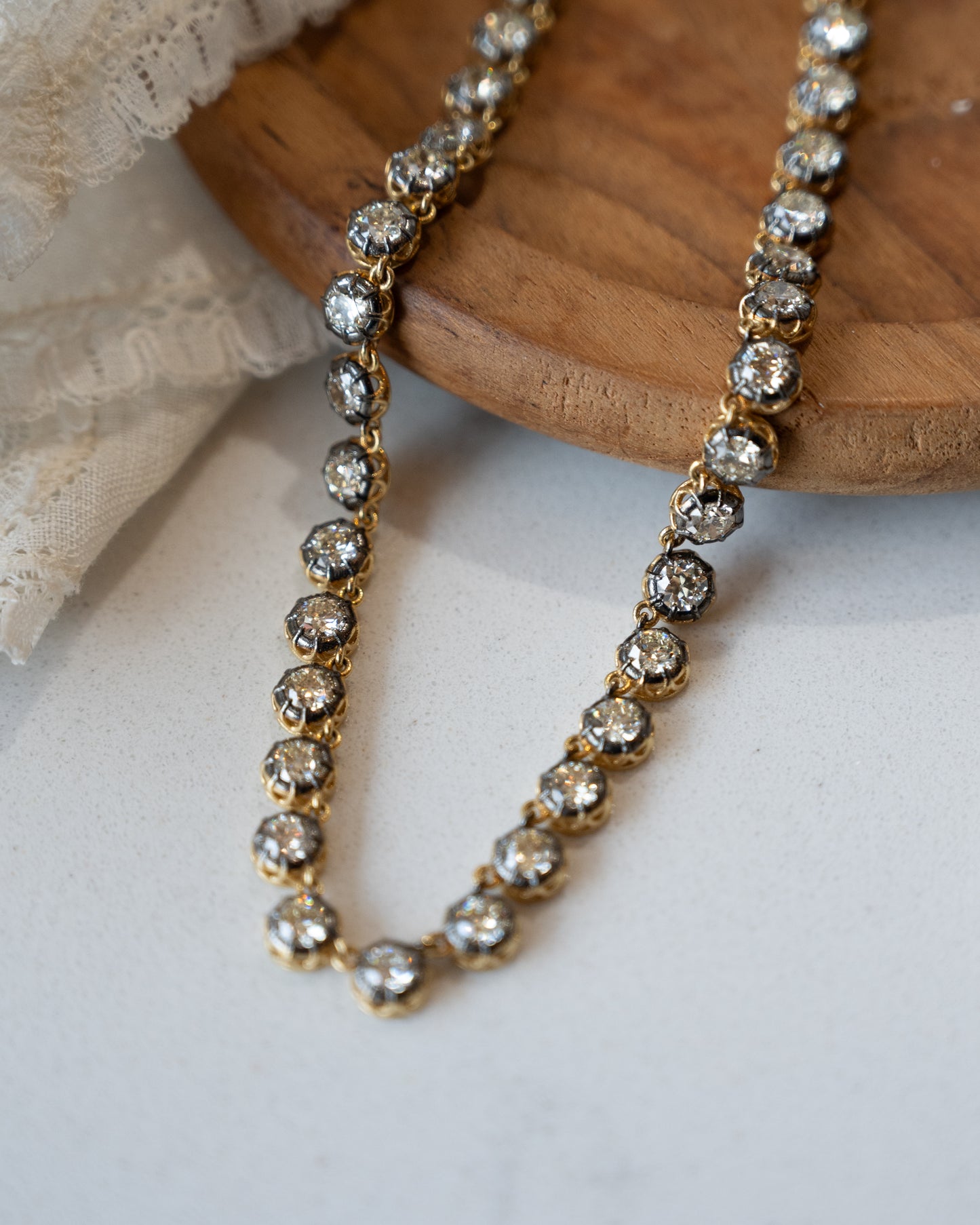 12.58 Old European Diamond Tennis Necklace 18k