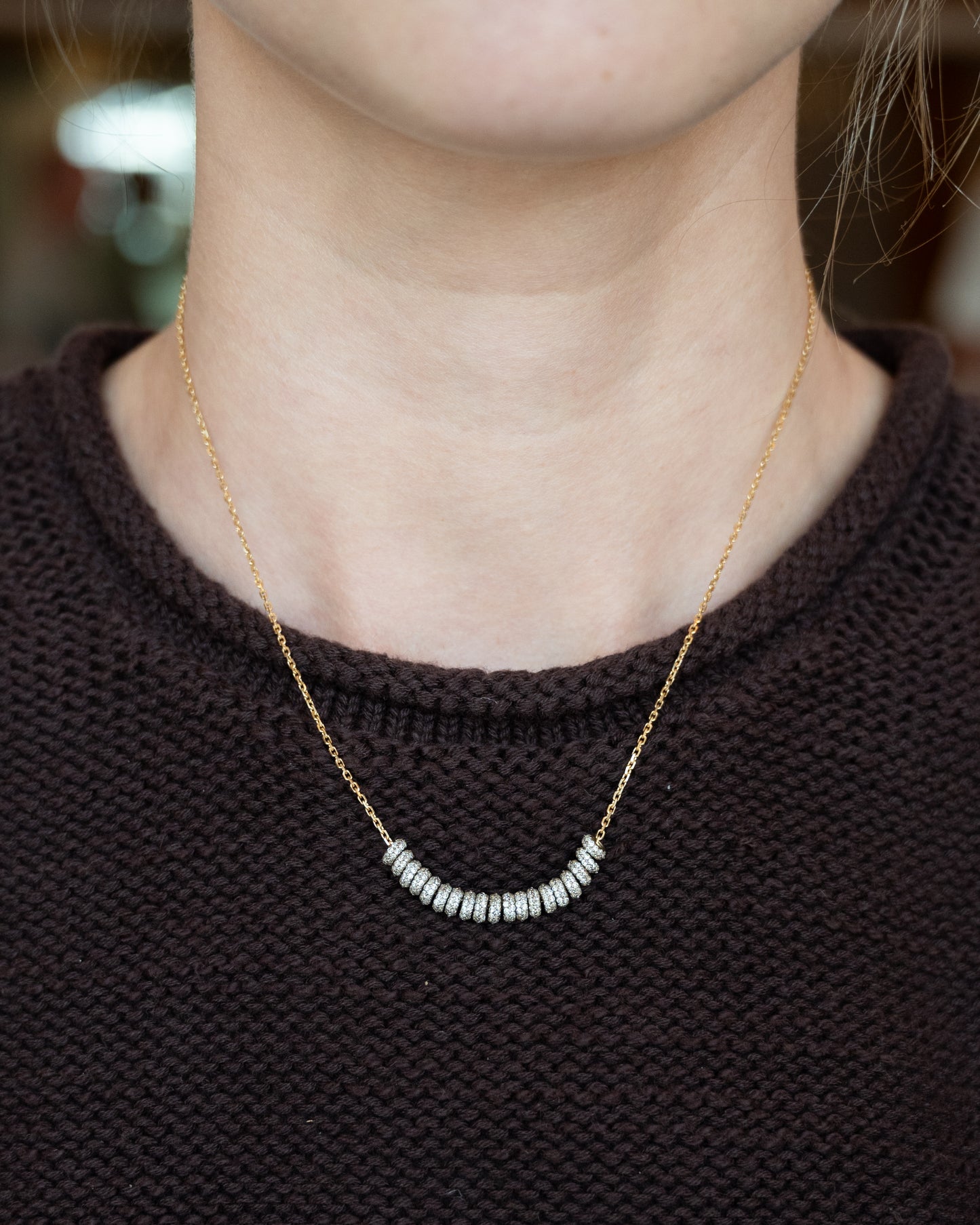 2.09 Diamond Rondelle Disc Necklace 18k Gold