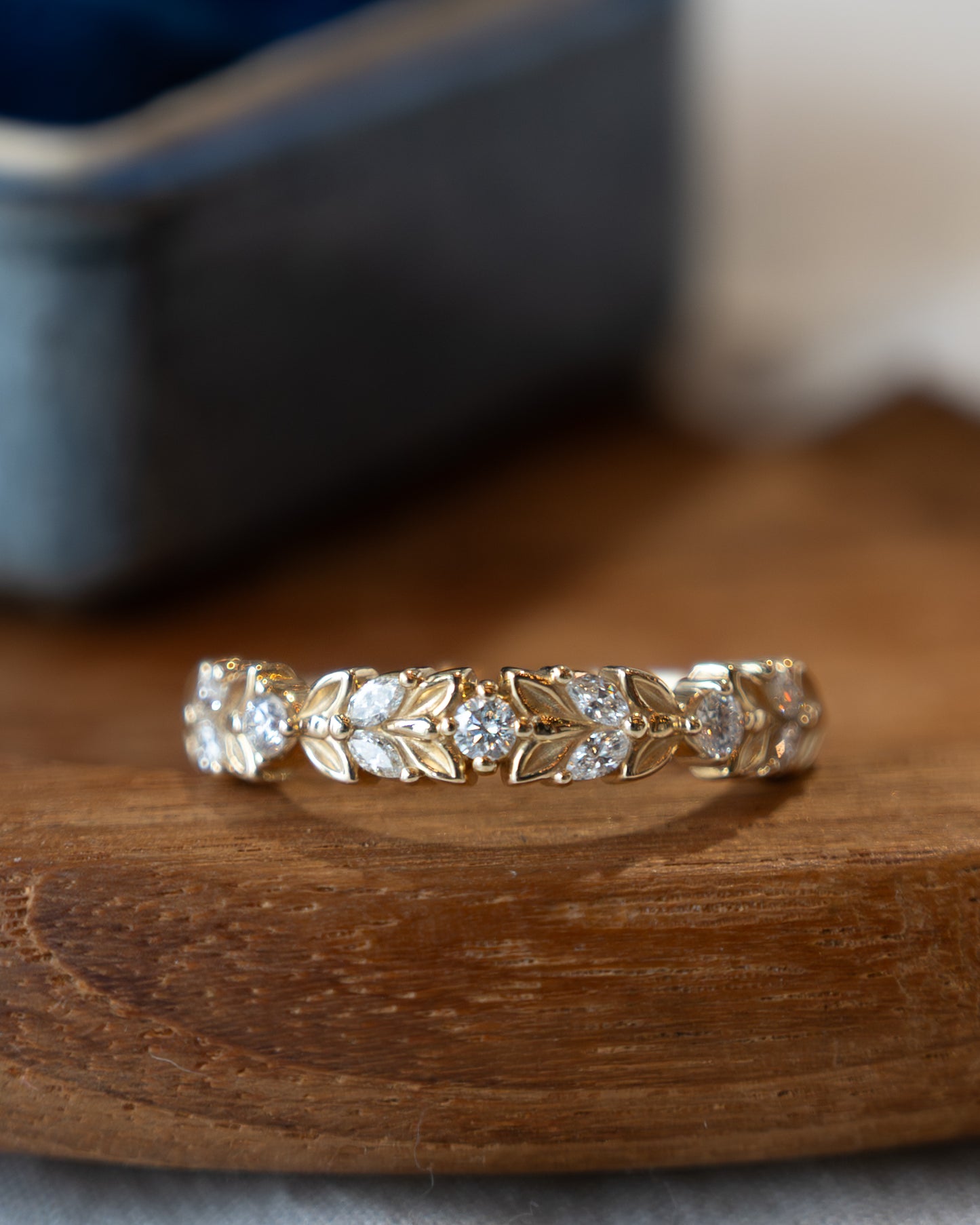 .28 Diamond Leaf Wedding Band 14k Yellow Gold