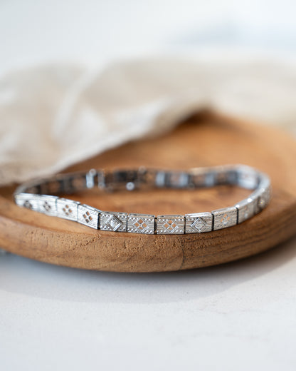 Antique Art Deco Diamond Filigree Bracelet 14k White Gold