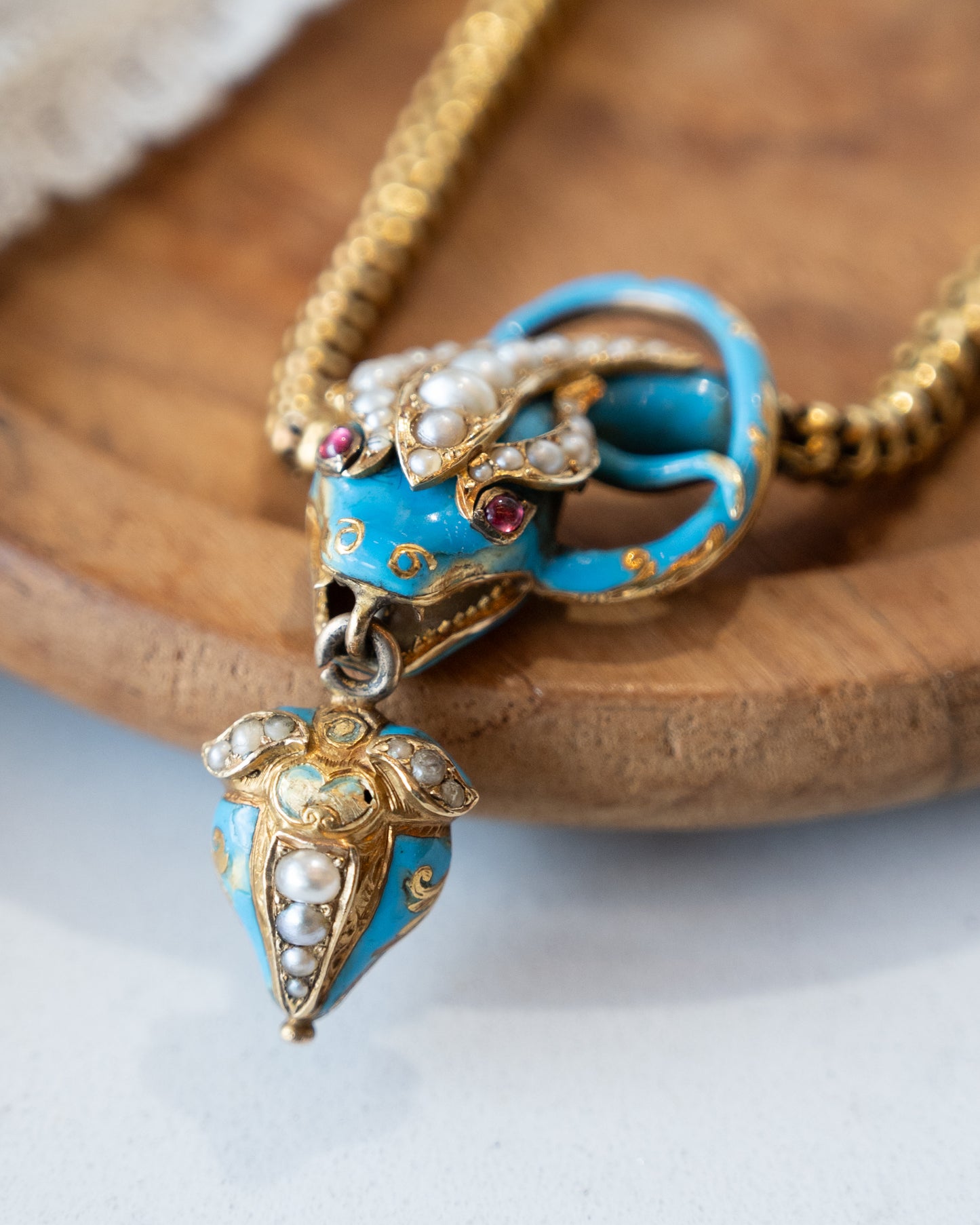 Victorian Ruby & Pearl Snake Bracelet 18k