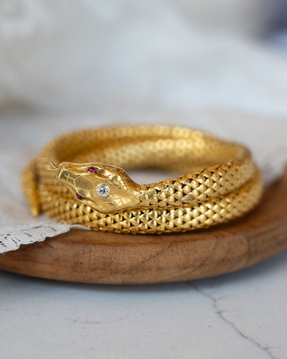 .22 Victorian Diamond & Ruby Snake Bracelet 14k