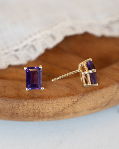 1.80 Emerald Cut Amethyst Stud Earrings 14k