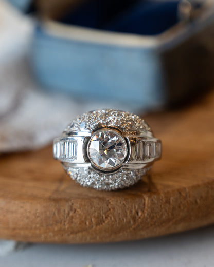 1.45 Vintage Art Deco Diamond Cocktail Ring Platinum