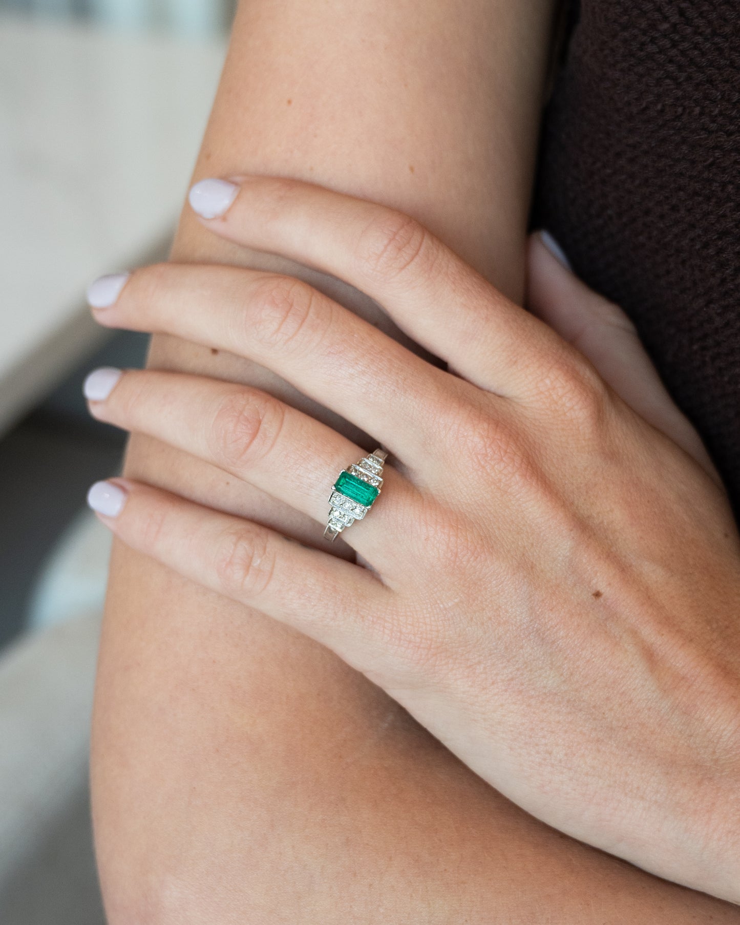 .52 Vintage Art Deco Emerald Engagement Ring Platinum