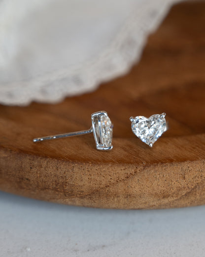 1.50 Heart Diamond Stud Earrings 14k White Gold