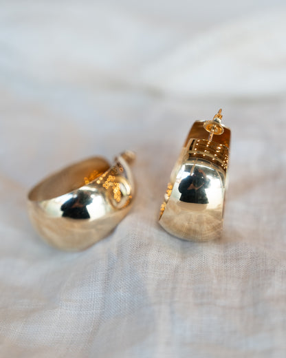 Wide Tapered Hoop Earrings 14k Yellow Gold