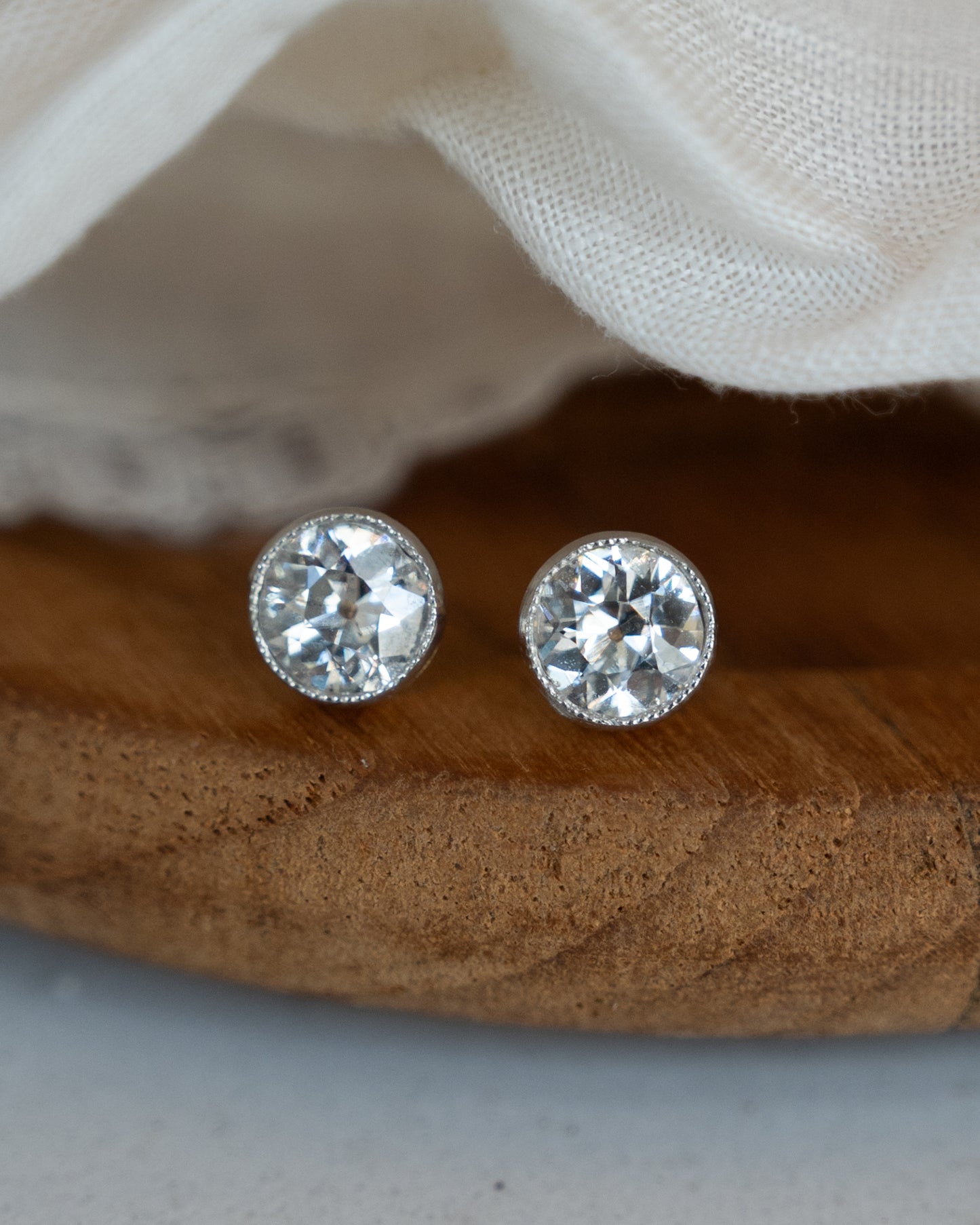 1.80 Old European Diamond Stud Earrings Platinum & 14k