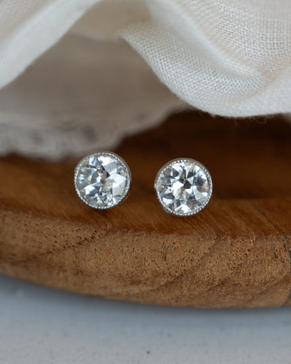 1.80 Old European Diamond Stud Earrings Platinum & 14k