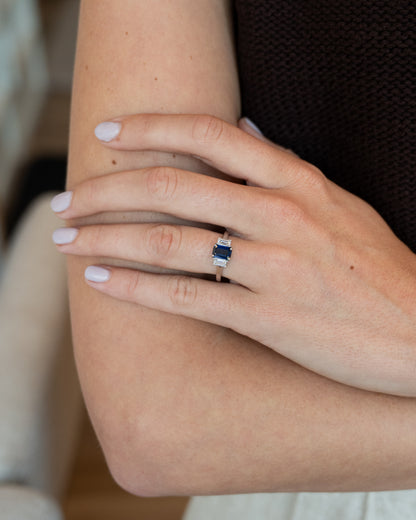 1.15 Blue Sapphire Three Stone Ring Platinum
