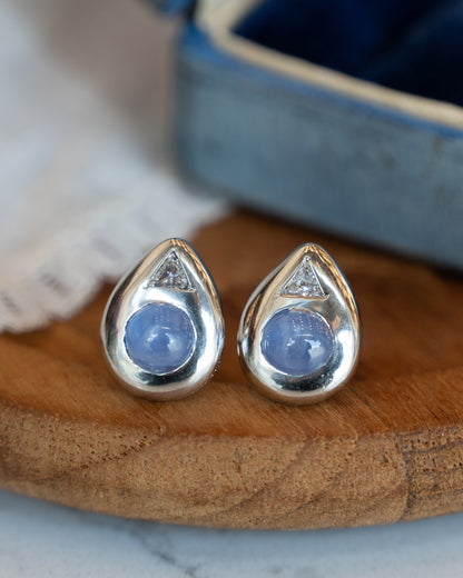4.20 Star Sapphire & Diamond Stud Earrings Platinum