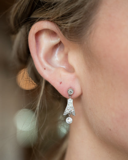 1.48 Vintage Deco Diamond Drop Earrings Platinum