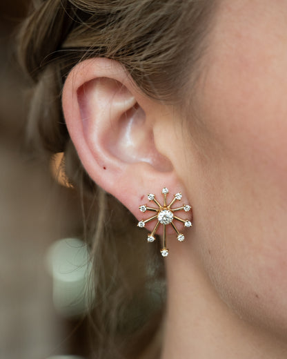 Diamond Starburst Stud Earrings 14k Yellow Gold