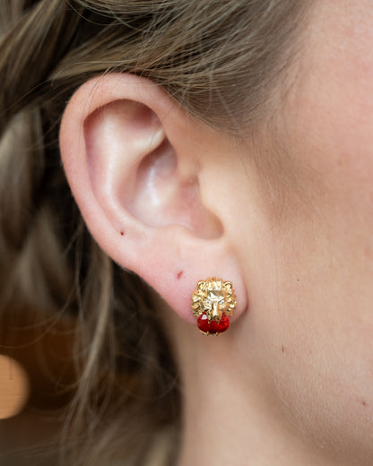 Gucci Lion Fire Opal & Diamond Stud Earrings 18k