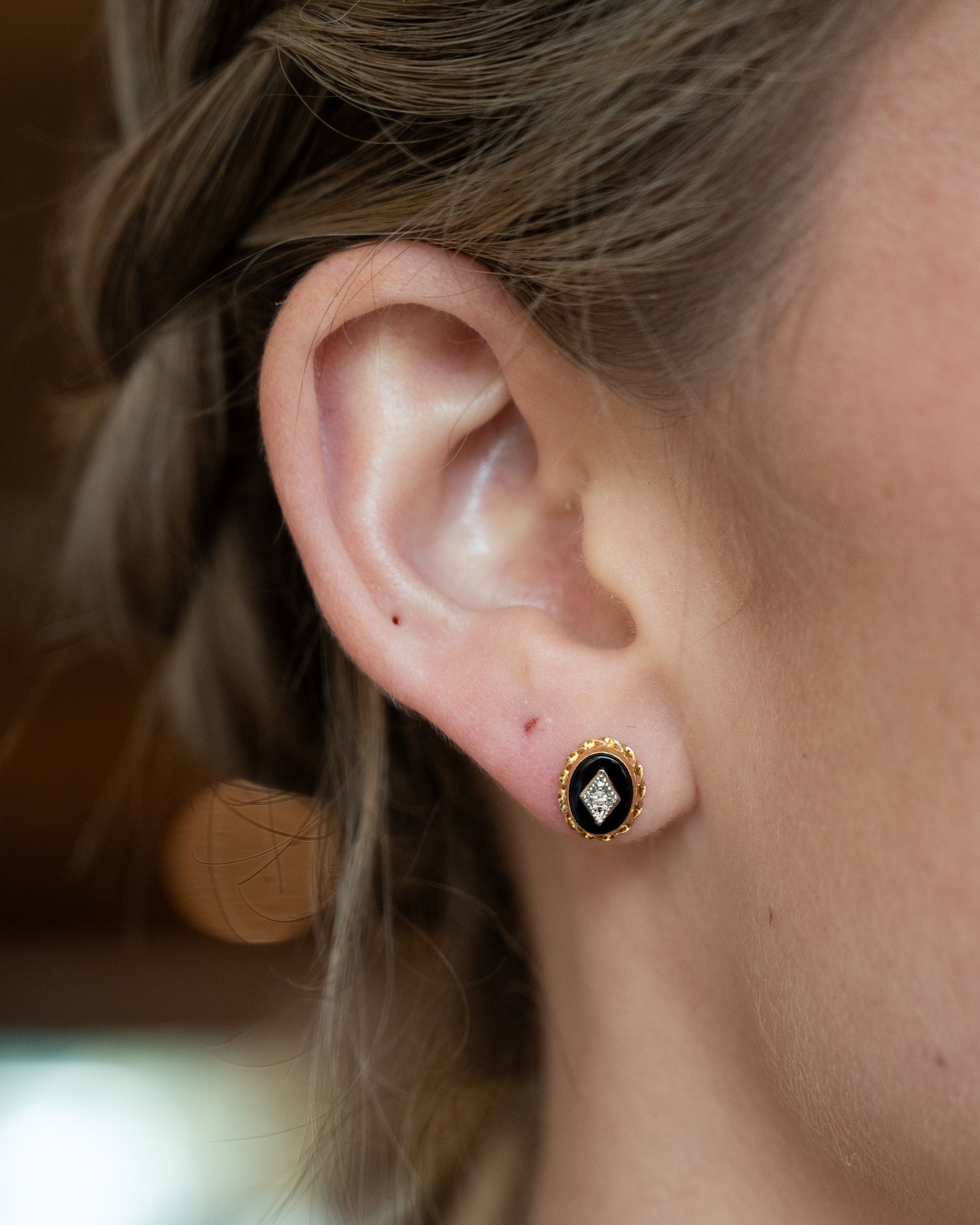 .01 Vintage Mid-Century Onyx Diamond Studs 14k