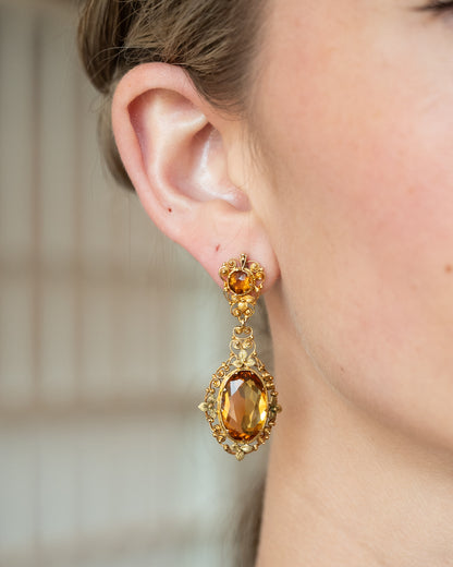 200.15 Victorian Citrine Necklace & Earring Set 14k