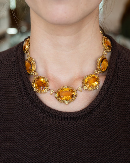 200.15 Victorian Citrine Necklace & Earring Set 14k