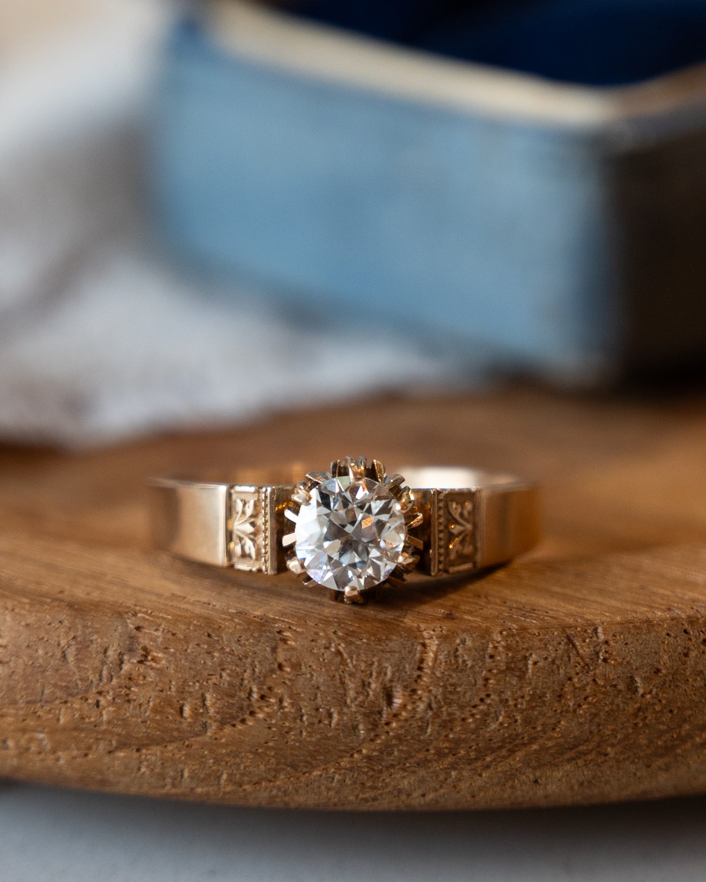 .79 Victorian Diamond Solitaire Engagement Ring 14k