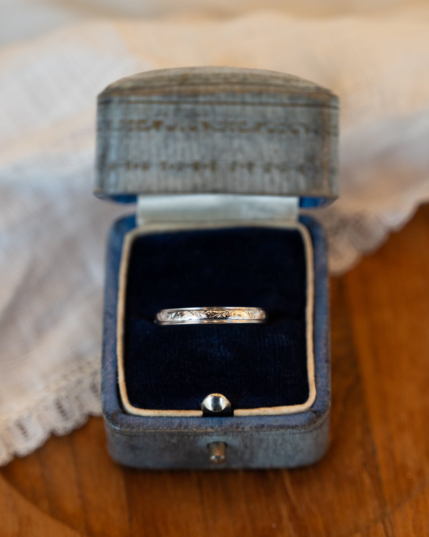 Antique Art Deco Engraved Wedding Band 18k White Gold