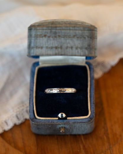 Antique Art Deco Engraved Wedding Band 18k White Gold