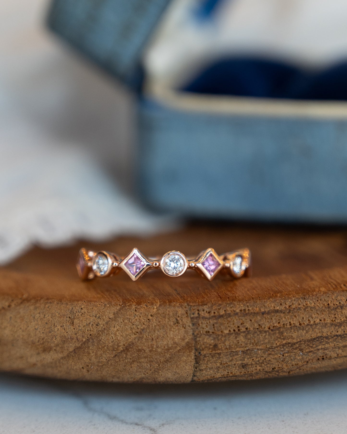 Pink Sapphire & Diamond Stacking Ring 14k Rose Gold