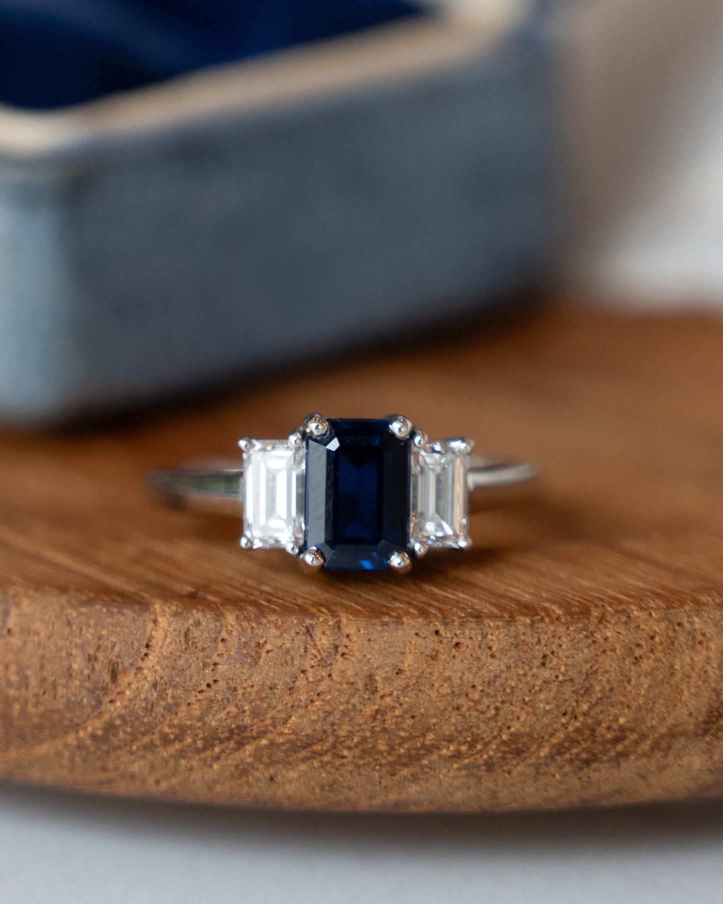 1.15 Blue Sapphire Three Stone Ring Platinum