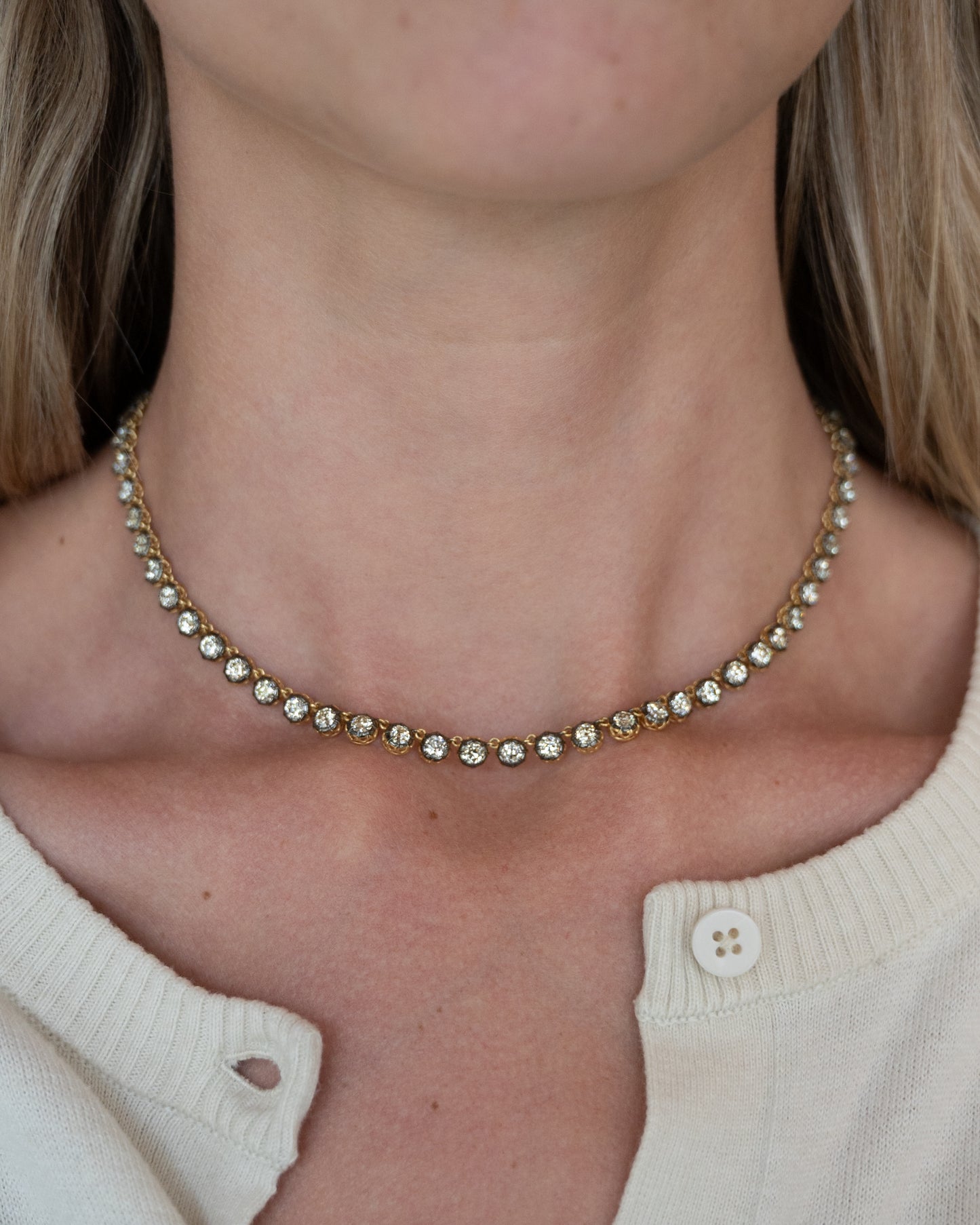 12.58 Old European Diamond Tennis Necklace 18k