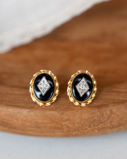 .01 Vintage Mid-Century Onyx Diamond Studs 14k