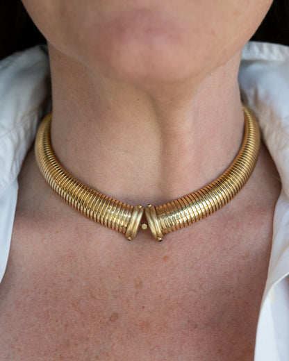 Blue Sapphire Tubogas Necklace 14k Yellow Gold