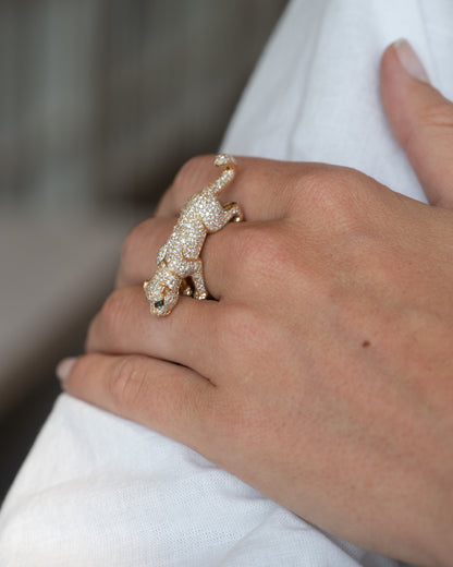 2.15 Pave Diamond Emerald Panther Ring 14k