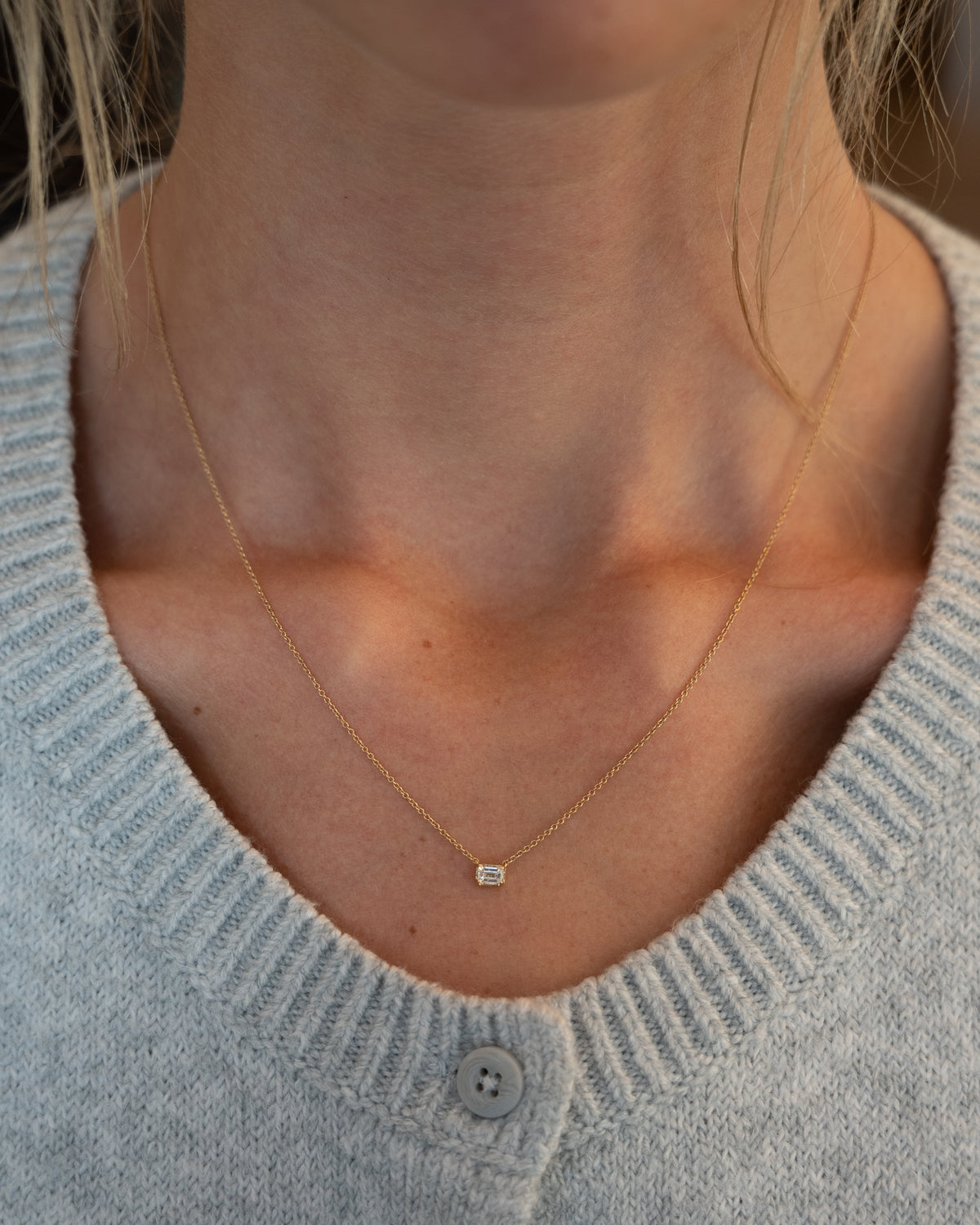 .33 Emerald Cut Diamond Pendant Necklace 14k Yellow Gold