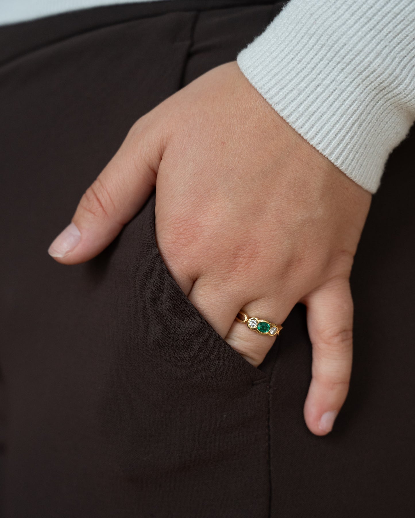 .35 Oval Emerald & Diamond Three Stone Ring 18k