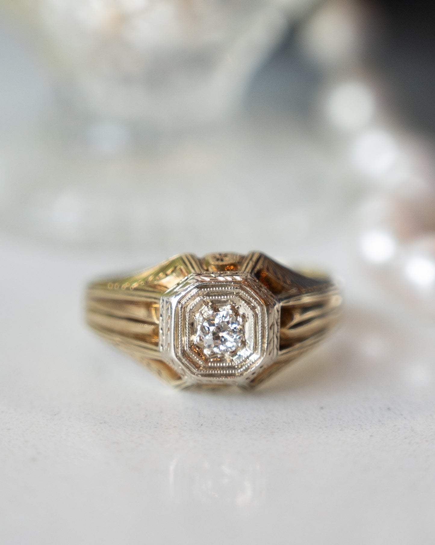 .18 Vintage Retro Men's Diamond Ring Two-Tone 14k