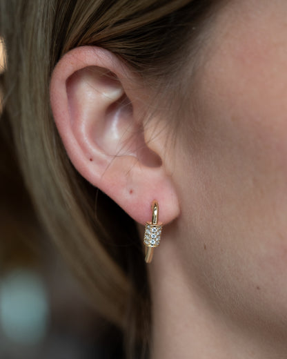Diamond Carabiner Hoop Earrings 14k Yellow Gold