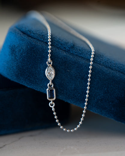 Marquise Diamond & Sapphire Pendant Necklace 14k White Gold