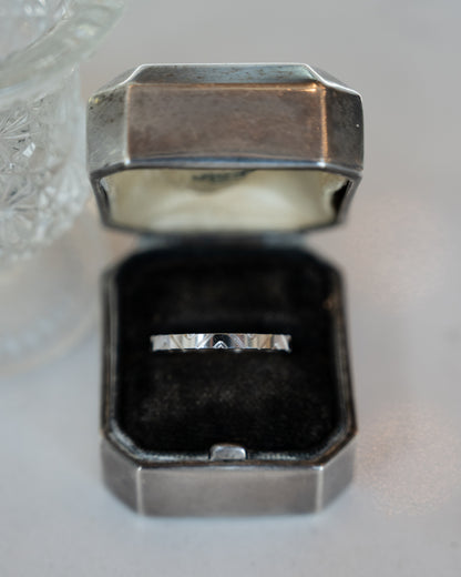 Flat Edge Geometric Engraved Wedding Band 14k White Gold