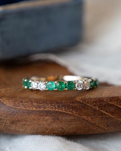 .63 Emerald & Diamond Half-Eternity Wedding Band 14k