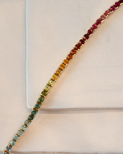 8.80 Rainbow Sapphire Tennis Bracelet 14k Yellow Gold