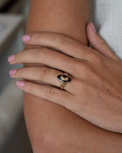 Black Onyx Wagon Wheel Cocktail Ring 14k
