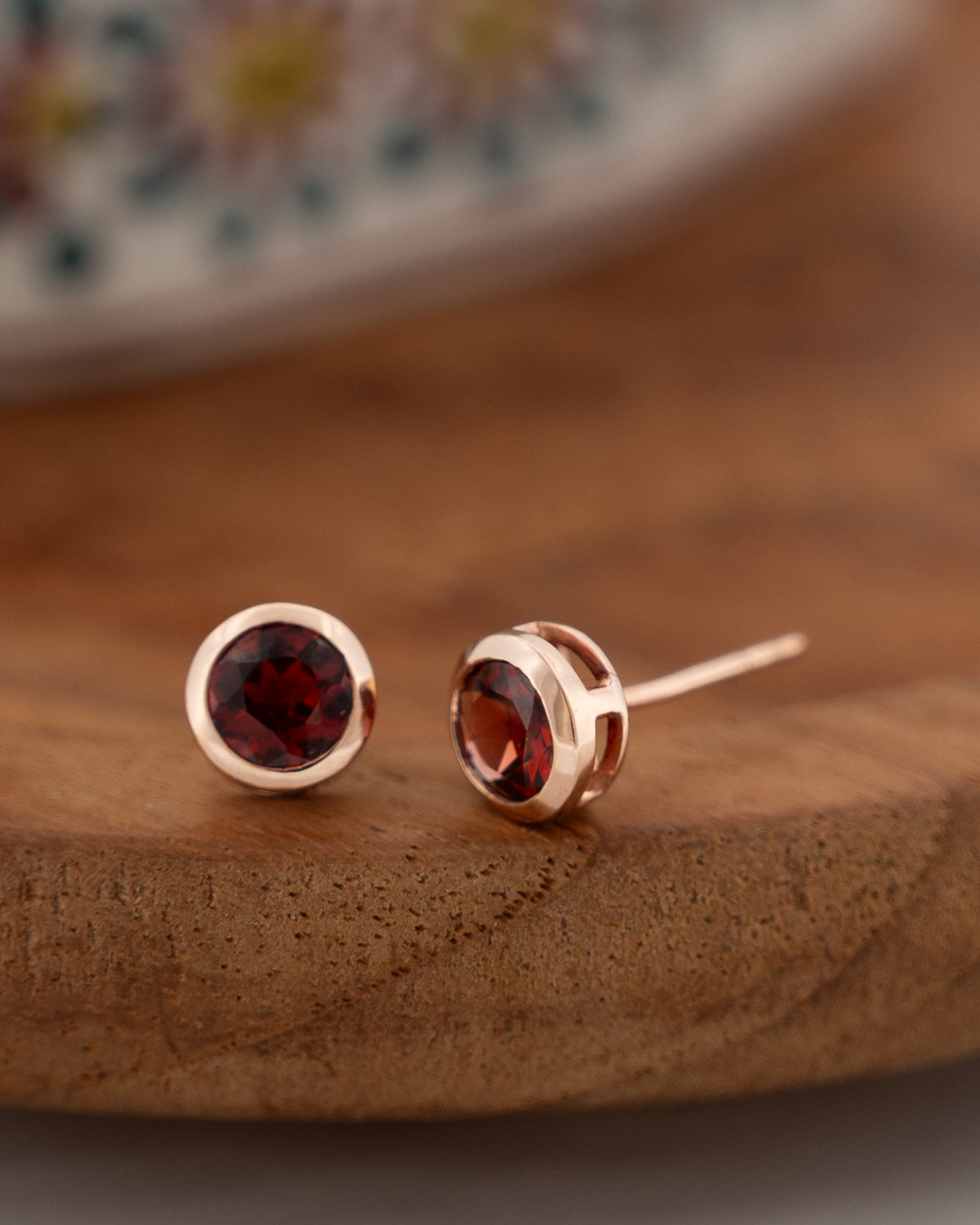 1.25 Round Cut Garnet Stud Earrings 14k