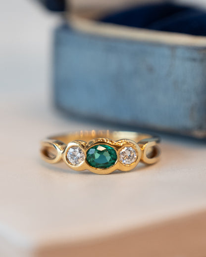 .35 Oval Emerald & Diamond Three Stone Ring 18k
