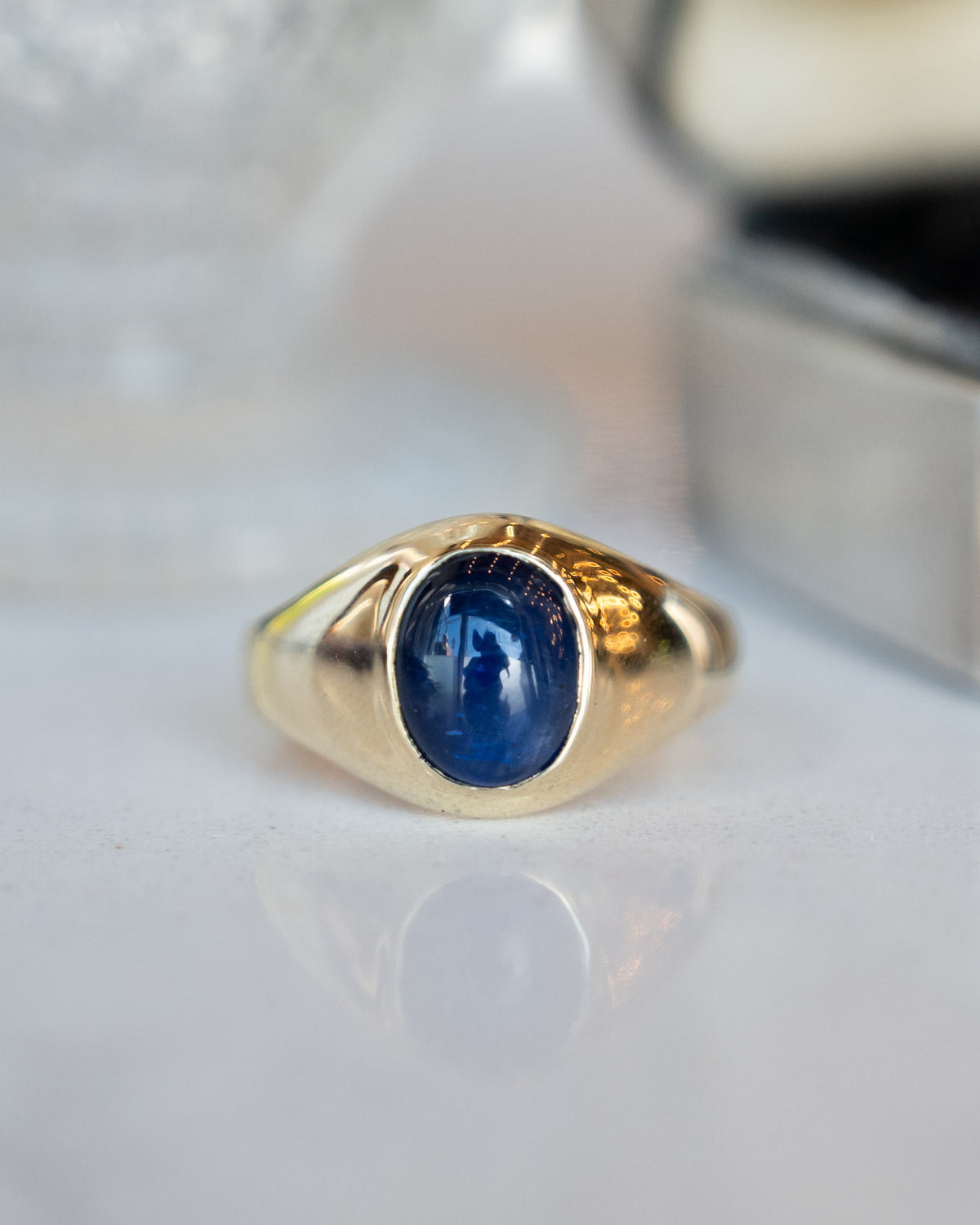 3.10 Blue Sapphire Cabochon Men's Ring 14k
