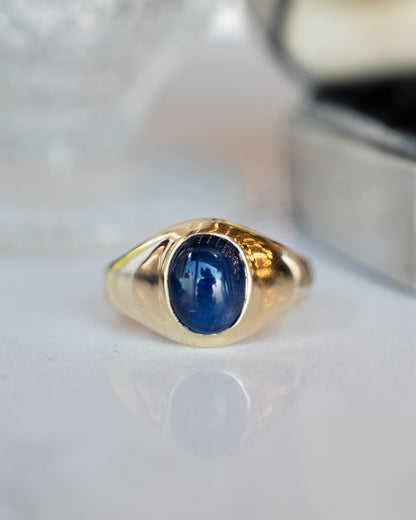 3.10 Blue Sapphire Cabochon Men's Ring 14k