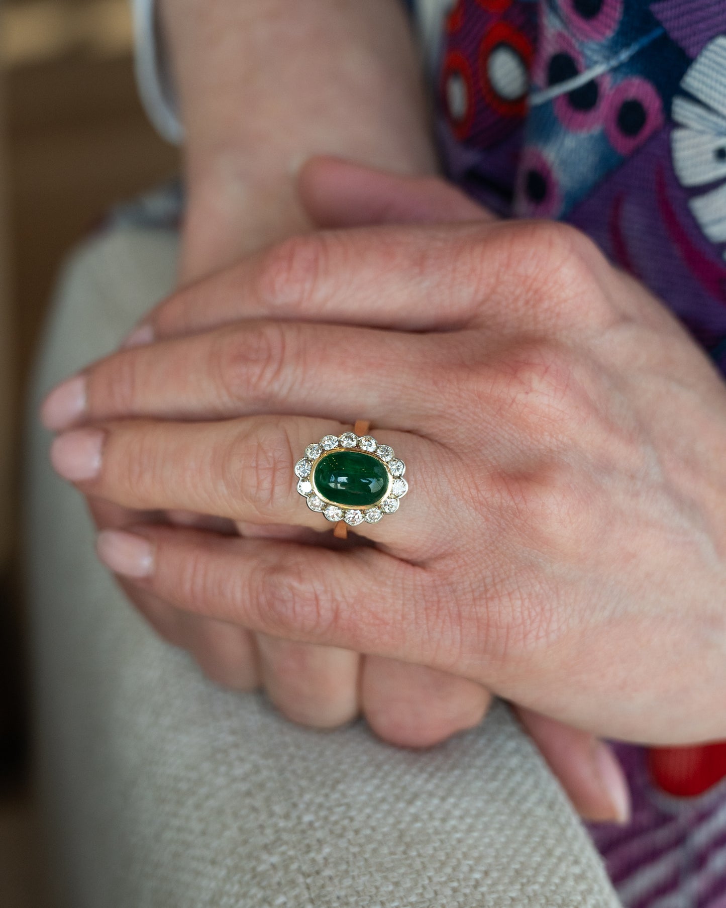 3.15 Emerald & Diamond Cocktail Ring 18k Two-Tone