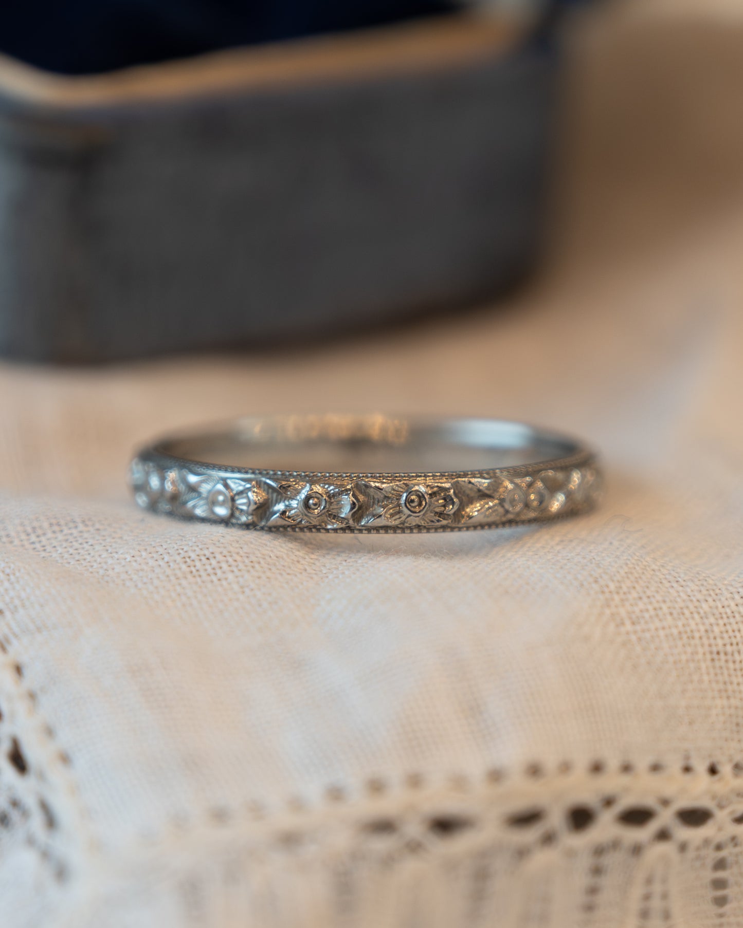 Antique Art Deco Men's Wedding Band 18k White Gold