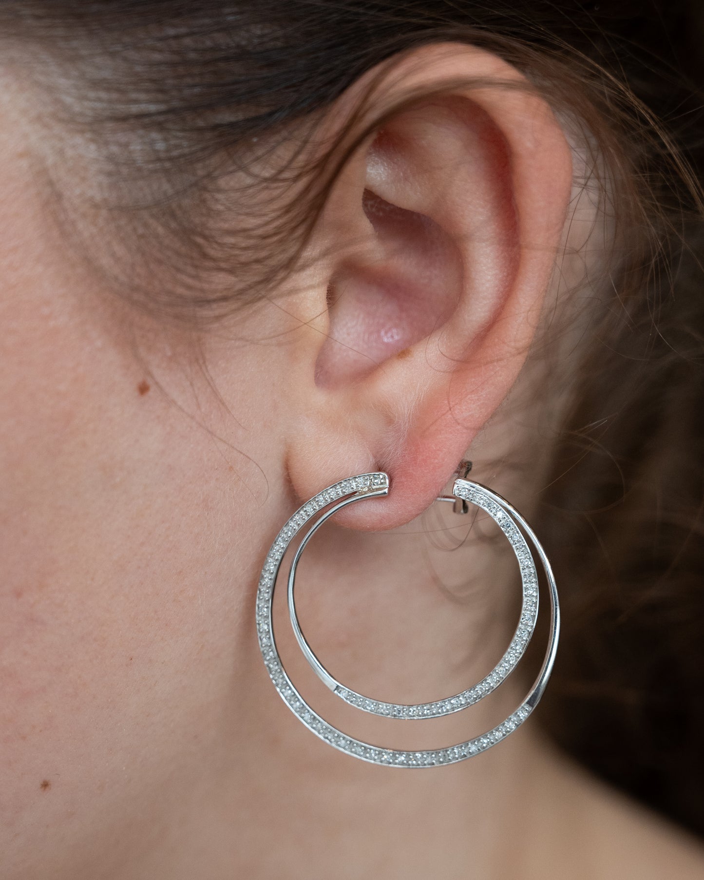 .43 Diamond Double Hoop Earrings 14k White Gold