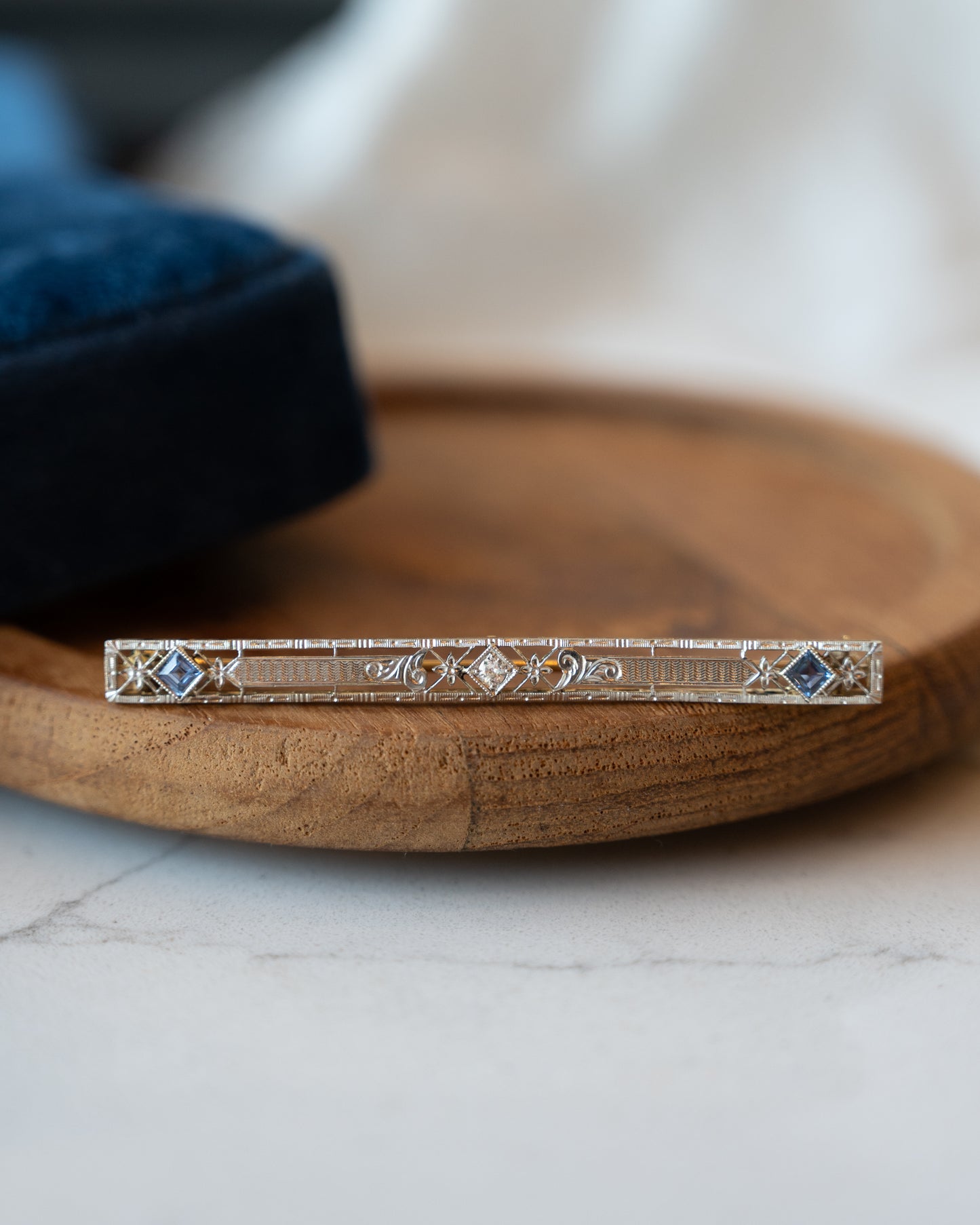 .40 Antique Art Deco Sapphire Bar Brooch 14k