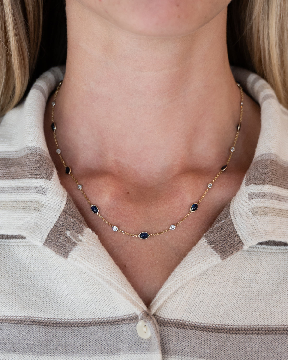 6.30 Oval Sapphire & Diamond Necklace 14k Yellow Gold